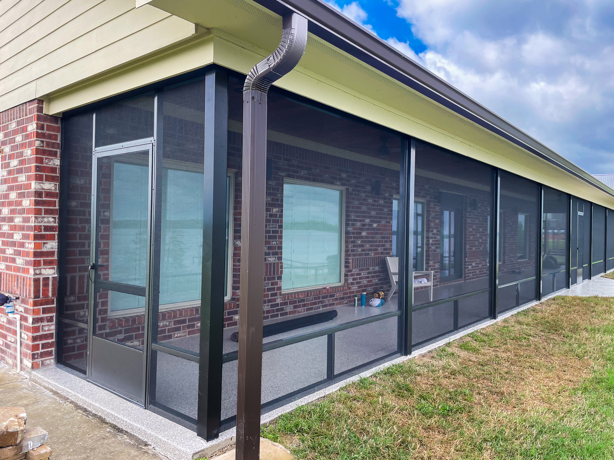 Close-up of aluminum frame screen enclosure showing durable build and clean design